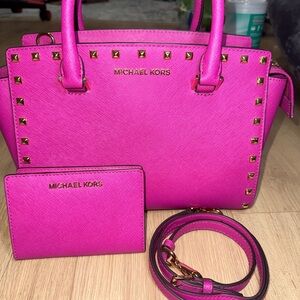 Michael Kors Women's Studded Saffiano Leather Tote - Hot Pink